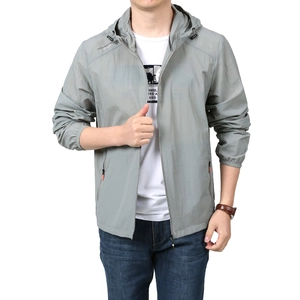 Men's light grey hooded sun protection jacket with breathable quick-dry fabric for outdoor sports