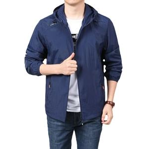 Men's quick-dry hooded sun protection jacket in navy blue for outdoor sports and fishing