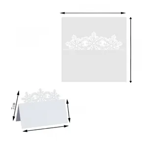 Detailed dimensions of laser cut snowflake place cards in flat and folded views