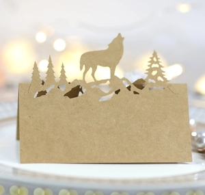 Marque-places Découpés au Laser Loup Forêt Papier Perlé Cartes de Table Pour Mariage Noël Fête Banquet Décoration