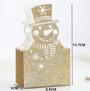 Golden glitter snowman hollow gift box for Christmas party candies with dimensions