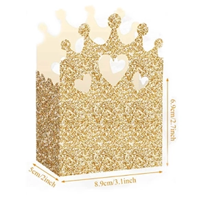 Golden glitter crown gift box with heart hollow detail for wedding party favors
