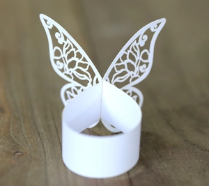 White laser-cut butterfly napkin ring for wedding and dinner party table decoration