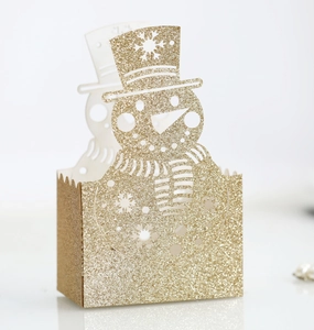 Golden glitter cutout snowman candy box for Christmas party favors and holiday gifts