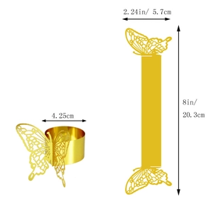 Detailed size specifications for laser-cut golden butterfly napkin rings with dimensions