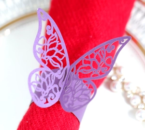Elegant purple laser-cut butterfly napkin ring for wedding and luxury table decor