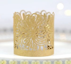 Golden laser-cut paper decorative wrap with hollow turkey patterns for LED candles