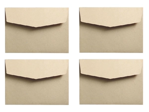 Four classic brown kraft paper envelopes with V-flap closures shown in a 2x2 grid layout