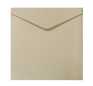 Macro detail of a square kraft paper envelope with triangular flap and natural texture