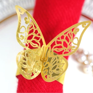 Hollow Butterfly Napkin Rings Laser Cut Artificial Pearl Paper Napkin Holders For Wedding Banquet Table Decoration Party Supplies