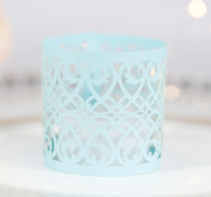 Elegant light blue hollow-out lace wrap with heart and vine pattern for LED tea lights
