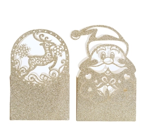 Glitter gold Christmas gift card holders with reindeer and Santa laser cutouts
