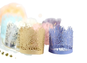 Laser-cut hollow paper decorative covers for LED tea lights and parties in multiple colors