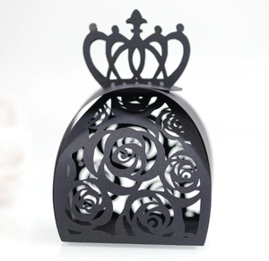 European style black crown candy box with hollow rose flower laser cut patterns