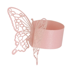 Detailed laser-cut pattern on light pink pearlescent butterfly napkin ring decoration