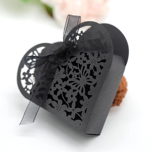 Heart Shape Candy Boxes Laser Cut Butterfly Floral Pearlescent Paper Gift Box With Ribbon Bow For Wedding Party Favors DIY