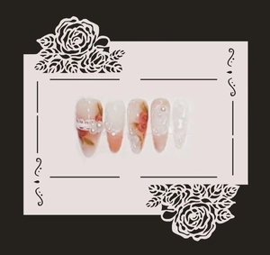 French style pink gradient press-on nails with rose patterns and pearl lace card