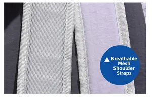 Detail of breathable honeycomb mesh shoulder straps on the light purple travel backpack