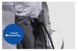 Close-up of casual drawstring clasp and textured fabric on the travel backpack