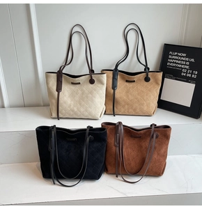 Quilted tote bags in four colors showing high-capacity design and soft suede texture