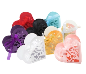 Hollow-out LOVE heart favor boxes with ribbons for weddings and Valentine gifts
