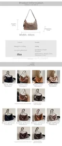 Tableau des tailles pour grand sac cabas en daim avec dimensions quarante par vingt-sept cm