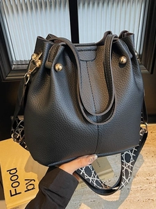 Sac Seau pour Femmes en Cuir PU Texture Litchi Vintage Large Sangle Géométrique Sac Bandoulière Sac à Main Mode Casual