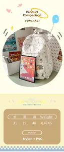 Detailed size information of the star print nylon backpack showing 31x19x46cm dimensions