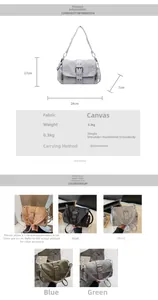 Guide des tailles détaillé et options de couleurs pour le sac à bandoulière en toile