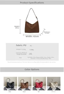 Detailed size chart and specifications for large capacity PU leather tote bag with dimensions