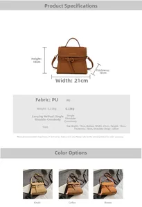 Detailed dimension chart for vintage PU leather crossbody bag showing size and strap length
