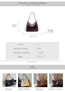 Tableau des tailles et spécifications détaillées du grand sac cabas en PU avec chaîne