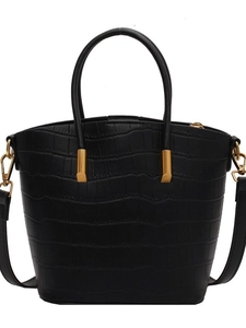 Classic black crocodile pattern tote bag with gold hardware and removable shoulder strap