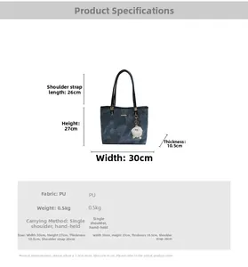 Detailed size chart for gray marble tote bag showing dimensions and PU leather weight