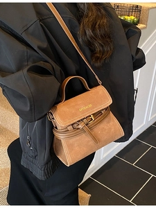 Retro brown frosted leather small square bag shown as a crossbody and handbag style