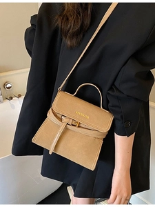 Chic light brown retro square handbag with top handle and adjustable shoulder strap