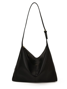 Large vintage black litchi leather hobo tote bag with adjustable strap and gold buckle