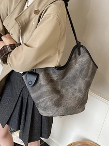 Vintage gray large capacity tote bag with black trim for women's daily commuting style