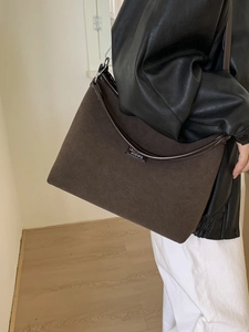 Vintage dark brown matte suede large tote bag for women with leather trim details