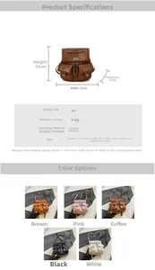 Detail view of stylish PU leather backpacks with metal chains in five different colors