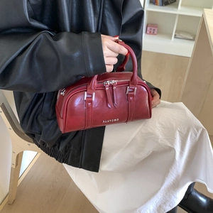 Bolso Boston de Cuero PU Vintage para Mujer Con Logotipo de Corazón de Letras Metálicas Correa de Hombro Ajustable Bolso de Mano de Moda Bolso Bandolera