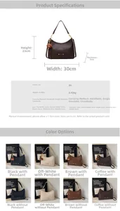 Detailed spec sheet of retro PU hobo bag with size dimensions and multi-color options