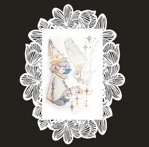 Intricate white lace hollow card featuring a magical illustration with stars and owl
