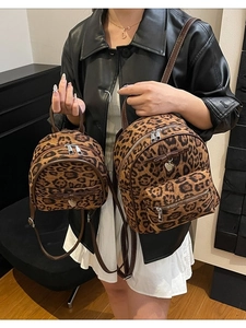 Ensemble mini sac à dos imprimé léopard en velours avec pendentif cœur en deux tailles