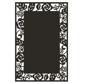 Intricate laser-cut floral lace decorative frame with roses and leaves in black pearl paper