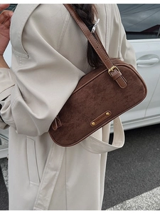 French vintage dark brown Boston bag in matte leather with adjustable shoulder strap
