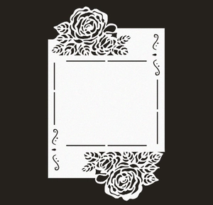 Intricate white lace laser cut card with floral rose pattern on black background