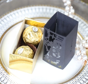 Halloween hollow candy box with golden inner case and black laser-cut pumpkin bat pattern
