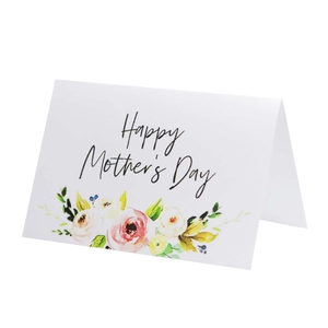 Floral Happy Mother's Day folding greeting card with pink roses on a white background