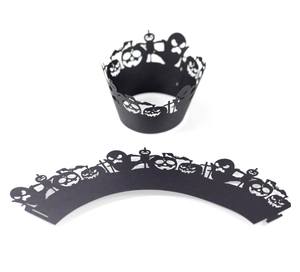 Halloween cupcake wrappers with laser-cut pumpkin, ghost and bat silhouette patterns